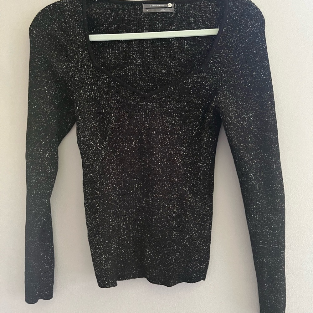 Anthropologie Black and Silver Knit Sweater
